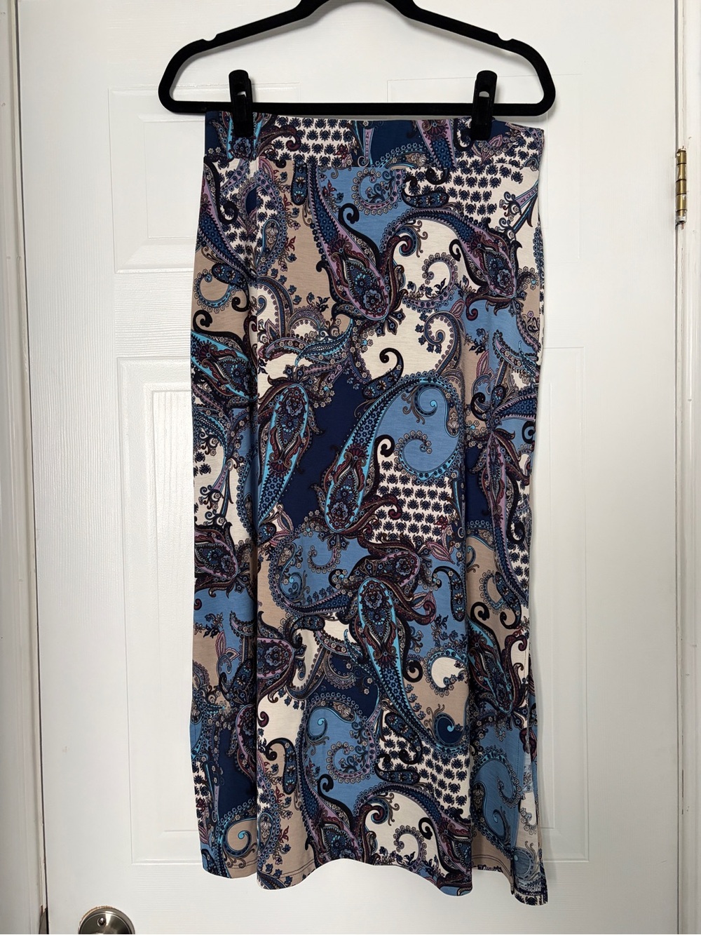Laura Paisley Print Blue & Cream Midi Skirt Size M